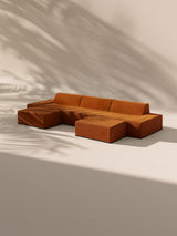 Modo 3 Piece (142") Sofa + 2 Ottoman - Velvet - Tangerine
