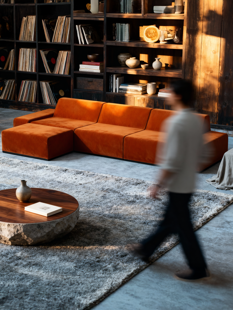 Modo 2 Piece (102") Sofa - Velvet - Tangerine