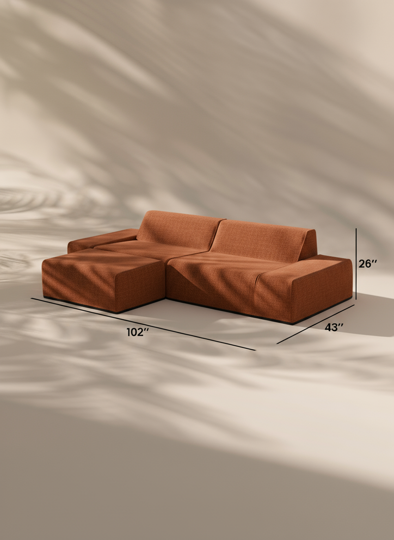 Modo 2 Piece (102") Sofa + Ottoman - Performance Fabric - Terracotta