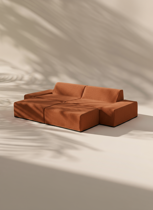 Modo 2 Piece (102") Sofa + 2 Ottoman - Performance Fabric - Terracotta