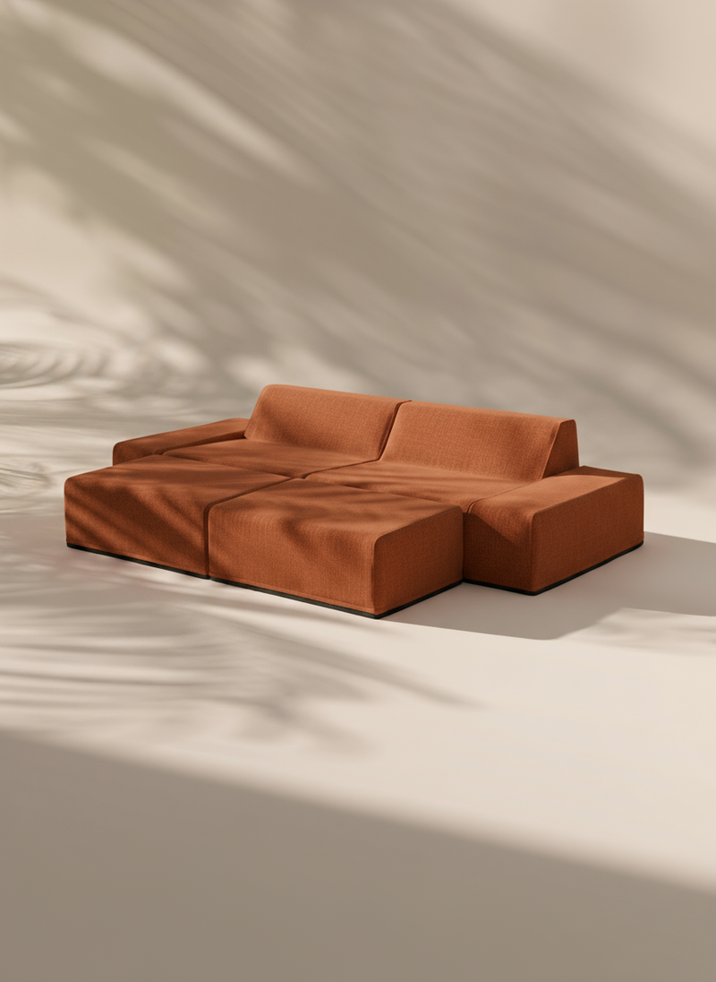 Modo 2 Piece (102") Sofa + 2 Ottoman - Performance Fabric - Terracotta