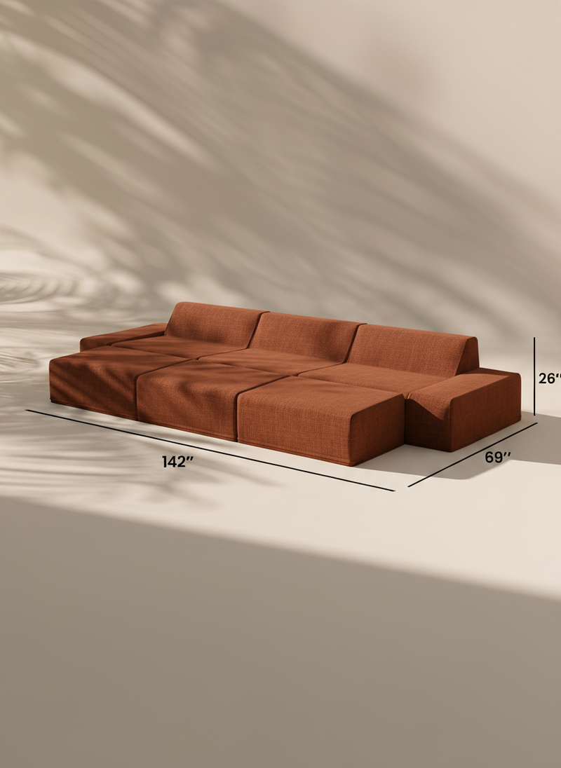 Modo 3 Piece (142") Sofa + 2 Ottoman - Performance Fabric - Terracotta