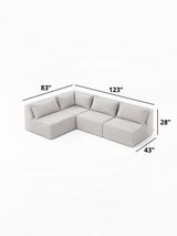 Modo 4-piece armless modular sectional sofa dimensions: 83" x 123" sides, 43" deep, 28" high