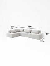 Modo 4-piece Classic modular sectional sofa dimensions: 94" x 134" sides, 43" deep, 28" high