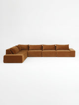 Modo 5-piece modular sectional sofa, Classic configuration, in cognac brown performance fabric, studio photo