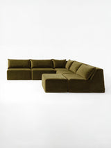 Modo 5-piece armless modular sectional sofa in moss green performance fabric, studio photo