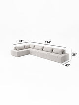 Modo 5-piece Classic modular sectional sofa dimensions: 94" x 174" sides, 43" deep, 28" high
