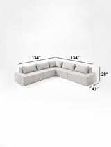 Modo 5-piece Classic modular sectional sofa dimensions: 134" x 134" sides, 43" deep, 28" high