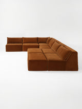 Modo 6-piece armless modular sectional sofa in cognac brown performance fabric, studio photo