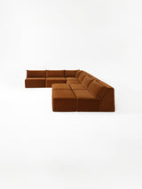 Modo 6-piece armless modular sectional sofa in cognac brown performance fabric, studio photo