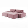 Modo 2 piece (102") sofa with 2 ottomans in faded rose pink velvet, studio photo
