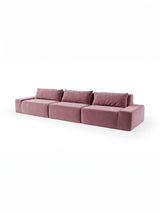 Modo 3 piece (142") sofa in faded rose pink velvet, studio photo