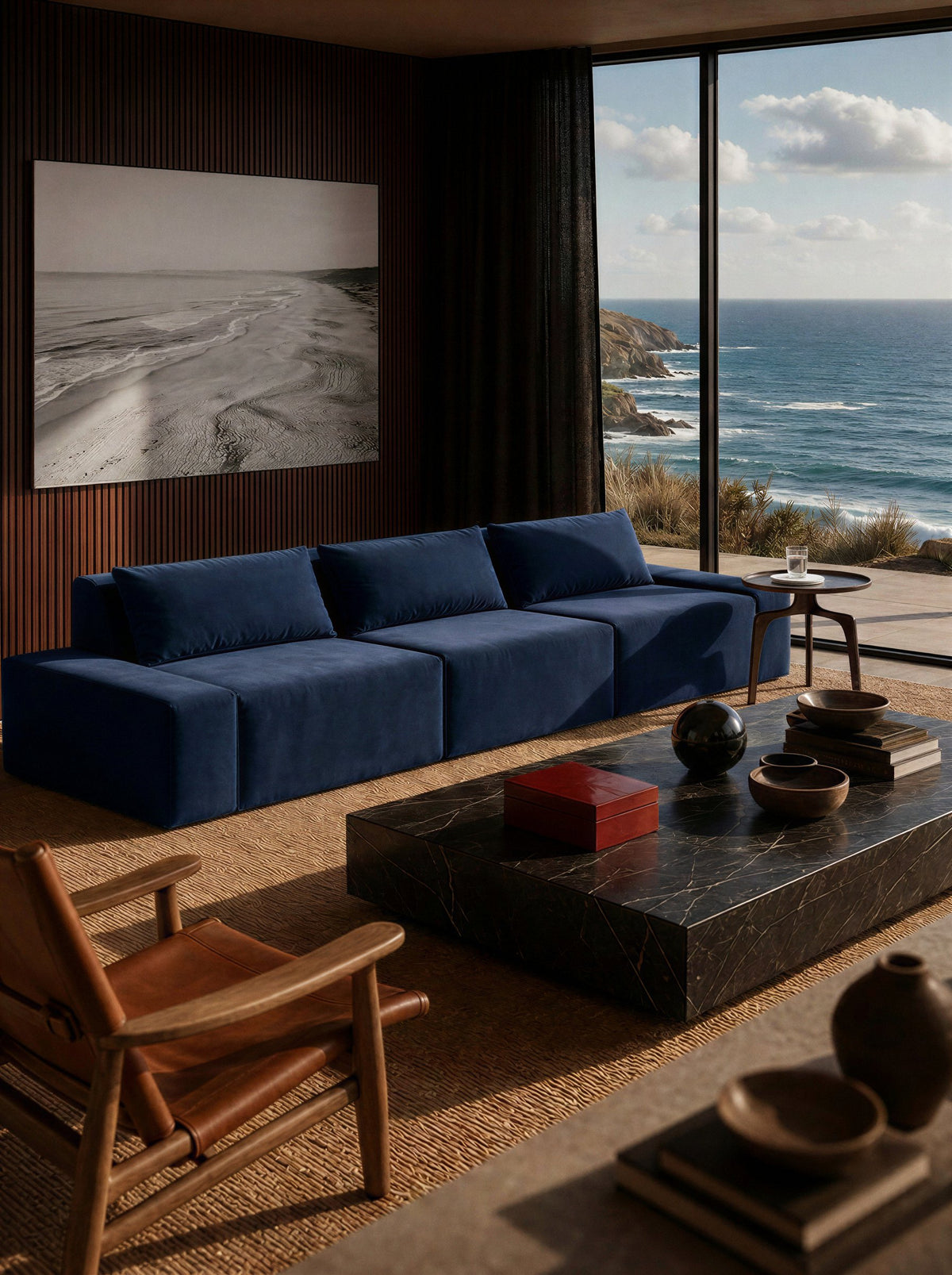 Modo 3 Piece (142") Sofa + 2 Ottoman - Velvet - Pacific
