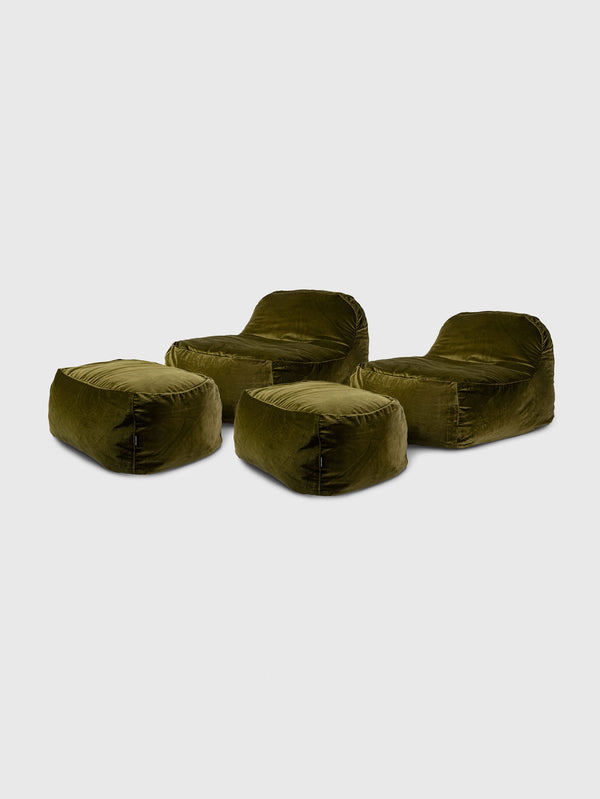 Dume Lounge Chair + Ottoman Velvet (Set of Two) - Moss
