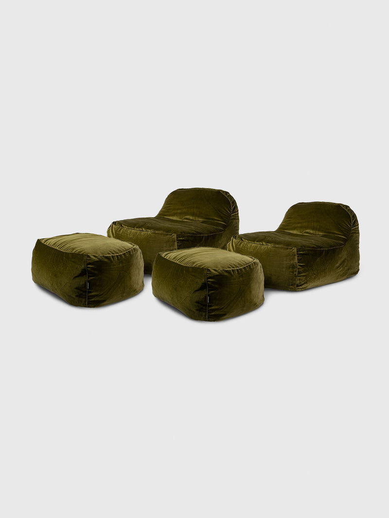 Dume Lounge Chair + Ottoman Velvet (Set of Two) - Moss
