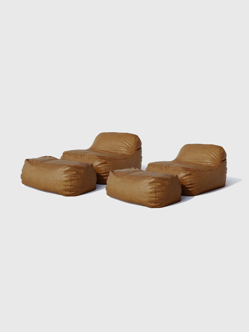 Dume Lounge Chair + Ottoman Vegan Leather (Set of Two) - Saddle