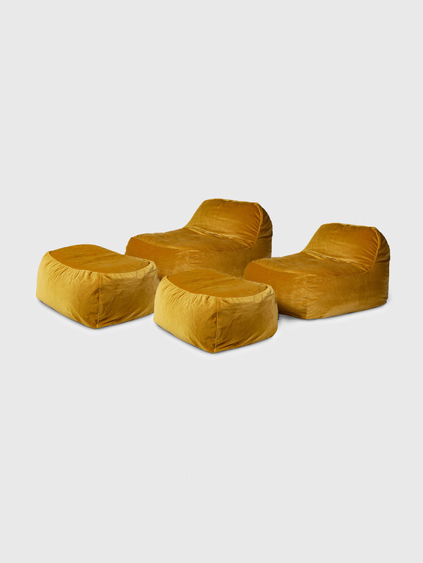 Dume Lounge Chair + Ottoman Velvet (Set of Two) - Saffron