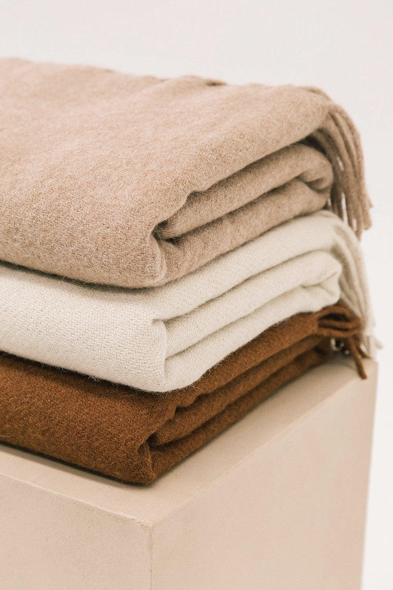 tobacco throw Faux Leather Carstens, Inc Woven from undyed alpaca yarn blended with organic pima cotton Factory Throwouts No. 99 Sweet