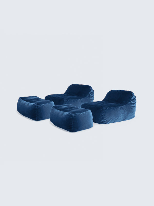 Dume Lounge Chair + Ottoman Velvet (Set of Two) - Pacific