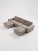 Modo 3 Seater Outdoor Sofa + 2 Ottoman - Almond with Stone Aluminum