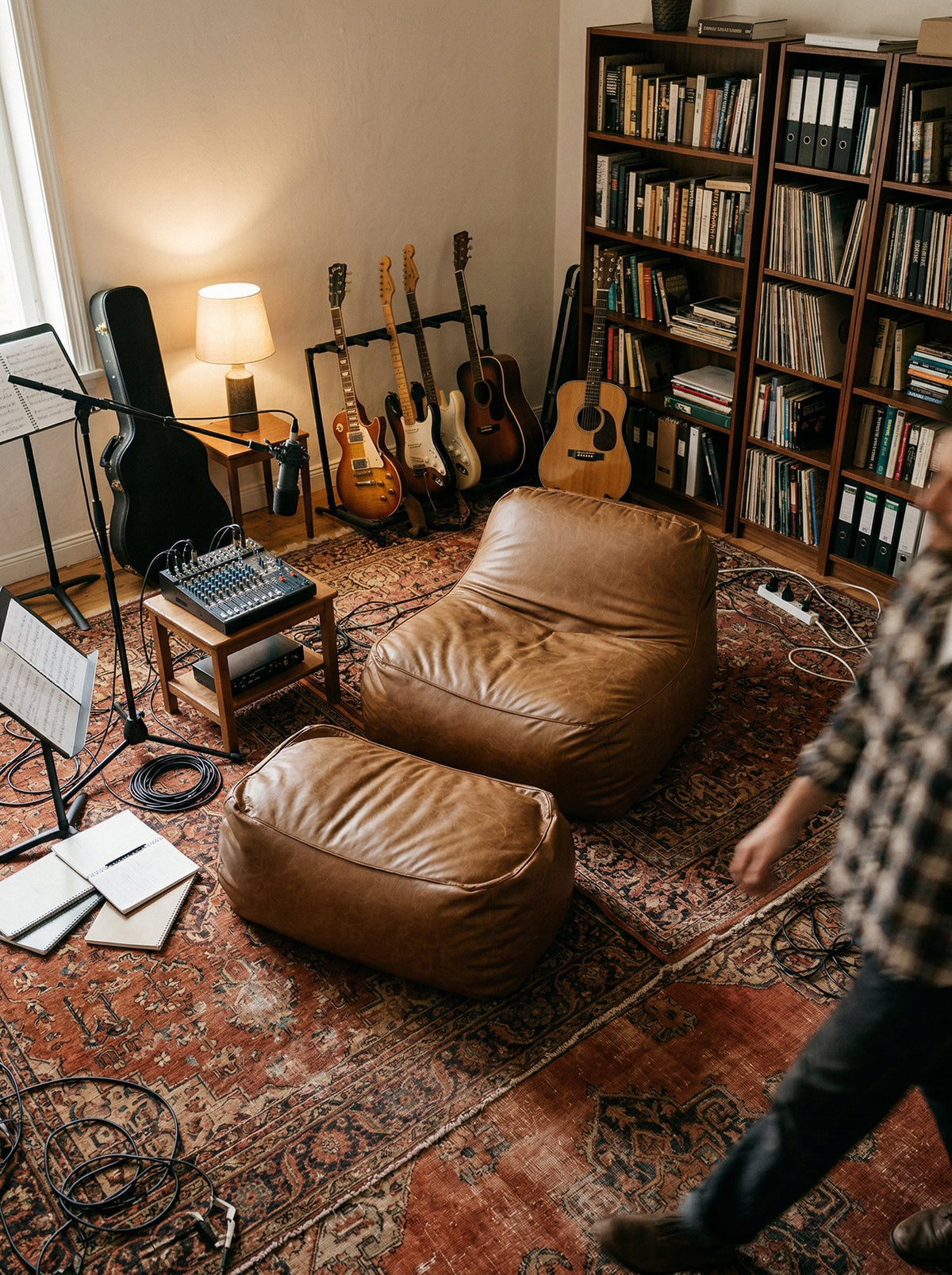 Man cave / music studio: Chair and ottoman shown in Saddle