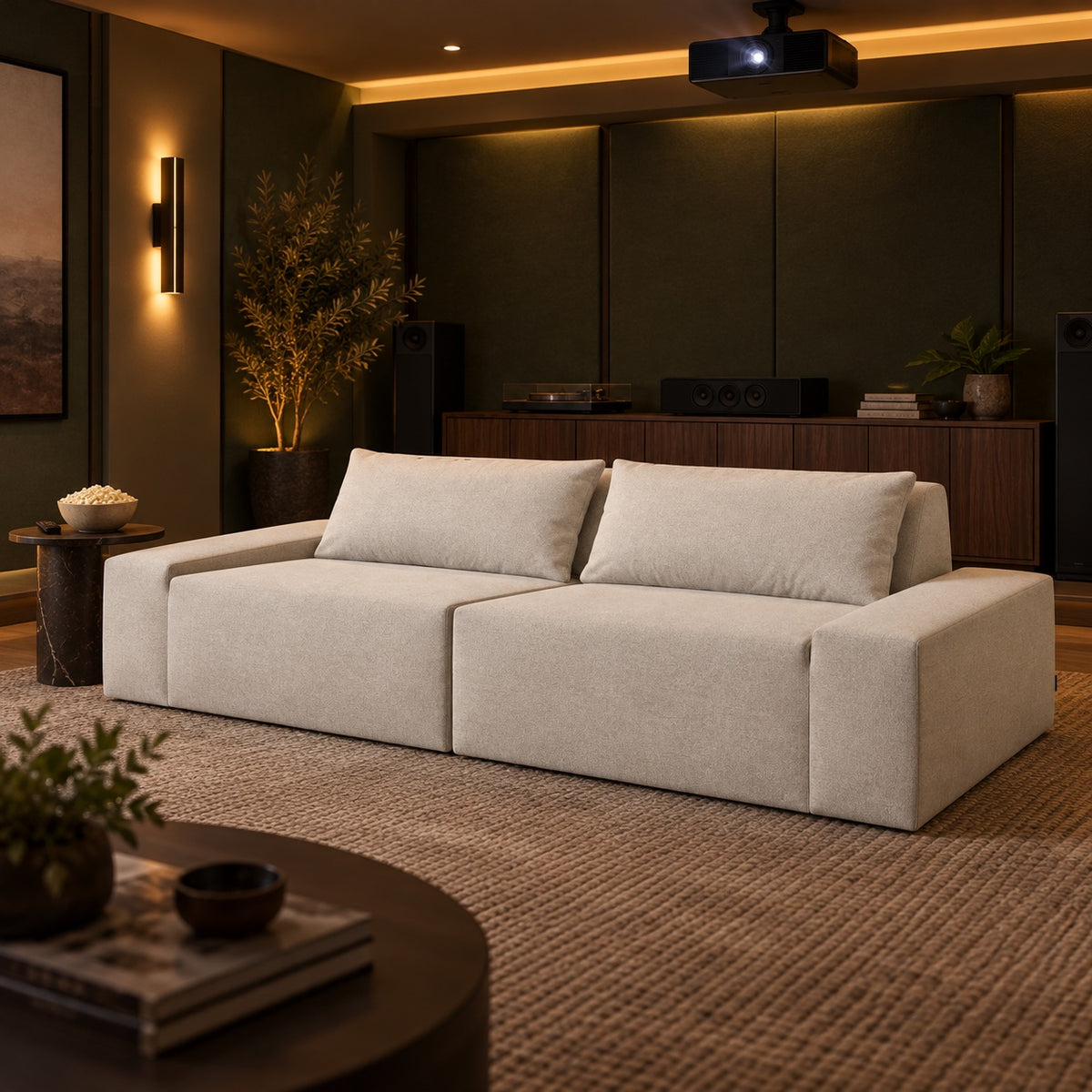 Media room: 2 Piece (102") Sofa shown in Natural performance fabric