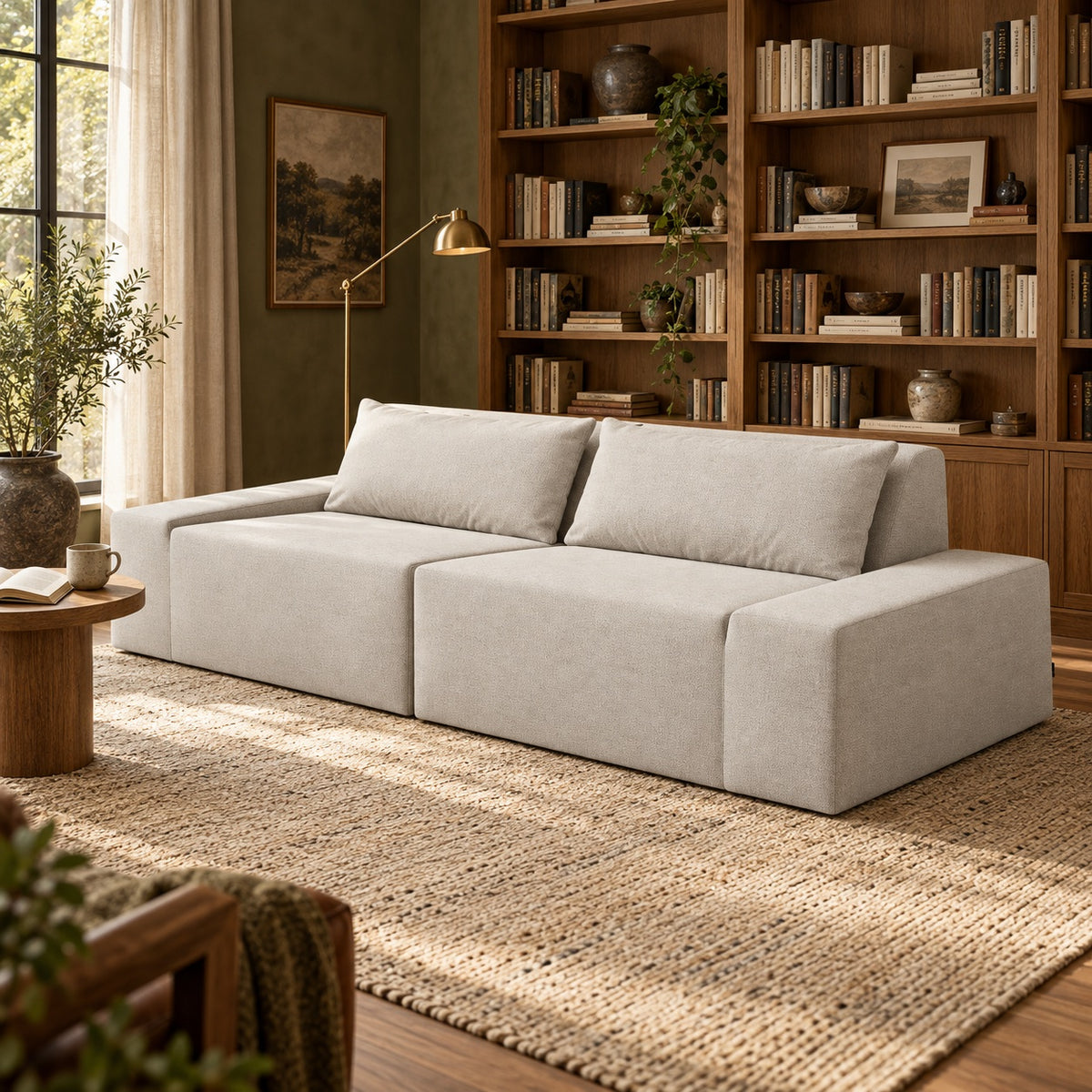 Reading nook: 2 Piece (102") Sofa shown in Natural performance fabric