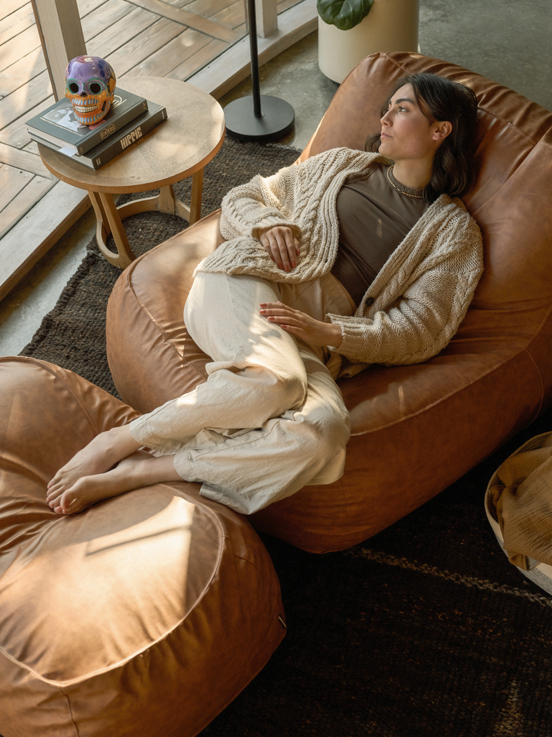 Dune Lounge Chair + Ottoman Vegan Leather - Saddle