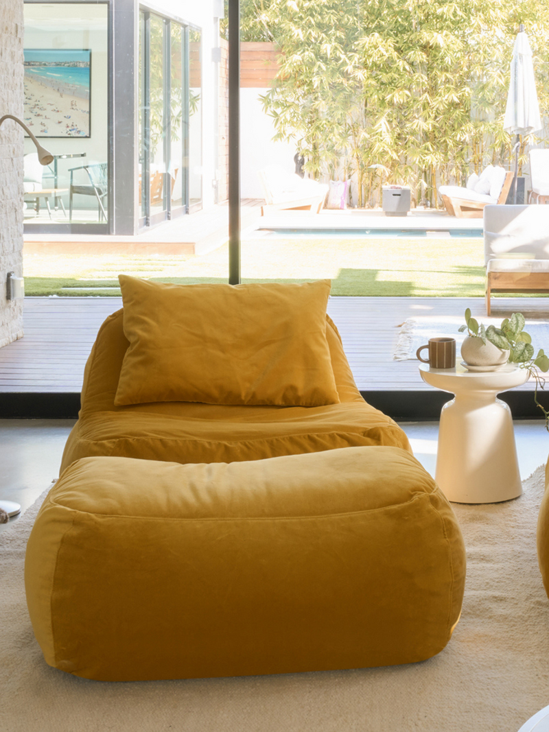 Dune Lounge Chair + Ottoman Velvet - Saffron